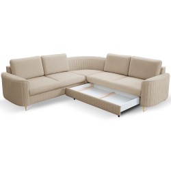 LAREN Modern Corner Sofa with Sleep Function, Bedding Storage, Plastic Legs, Right Side, BEIGE, 251x251x85 cm LAREN Modern Corner Sofa with Sleep Function, Bedding Storage, Plastic Legs, Right Side, BEIGE, 251x251x85 cm