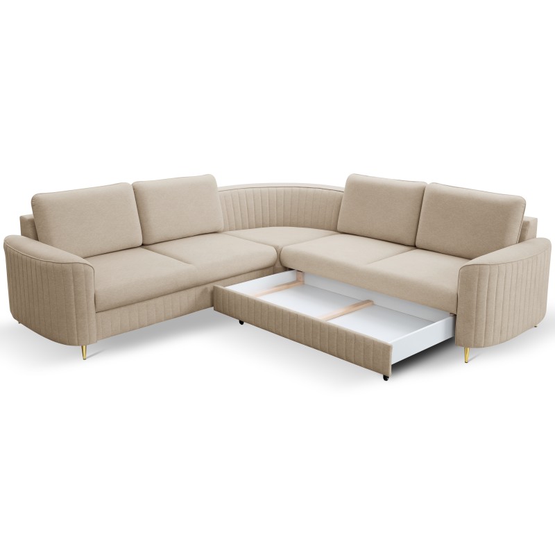 LAREN Modern Corner Sofa with Sleep Function, Bedding Storage, Plastic Legs, Right Side, BEIGE, 251x251x85 cm LAREN Modern Corner Sofa with Sleep Function, Bedding Storage, Plastic Legs, Right Side, BEIGE, 251x251x85 cm