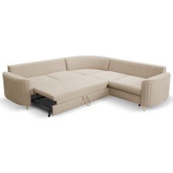 LAREN Modern Corner Sofa with Sleep Function, Bedding Storage, Plastic Legs, Right Side, BEIGE, 251x251x85 cm LAREN Modern Corner Sofa with Sleep Function, Bedding Storage, Plastic Legs, Right Side, BEIGE, 251x251x85 cm