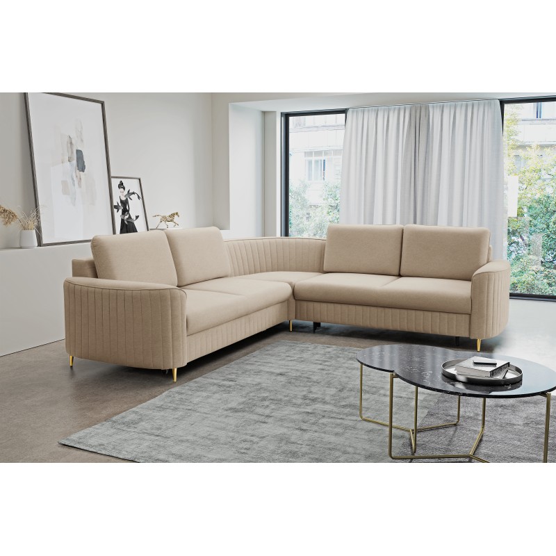 LAREN Modern Corner Sofa with Sleep Function, Bedding Storage, Plastic Legs, Right Side, BEIGE, 251x251x85 cm LAREN Modern Corner Sofa with Sleep Function, Bedding Storage, Plastic Legs, Right Side, BEIGE, 251x251x85 cm