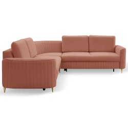 LAREN Corner Modern Sofa with Sleep Function, Bedding Storage, Plastic Legs, Right Side, POWDER PINK, 251x251x85 cm LAREN Corner Modern Sofa with Sleep Function, Bedding Storage, Plastic Legs, Right Side, POWDER PINK, 251x251x85 cm