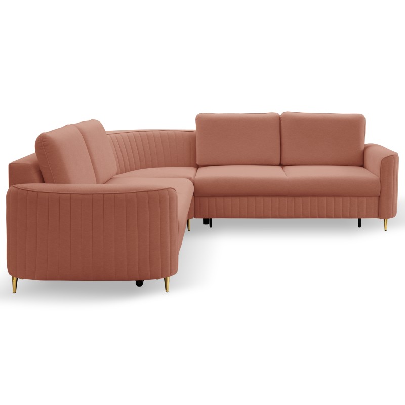 LAREN Corner Modern Sofa with Sleep Function, Bedding Storage, Plastic Legs, Right Side, POWDER PINK, 251x251x85 cm LAREN Corner Modern Sofa with Sleep Function, Bedding Storage, Plastic Legs, Right Side, POWDER PINK, 251x251x85 cm