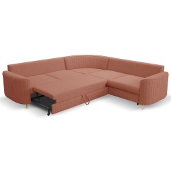 LAREN Corner Modern Sofa with Sleep Function, Bedding Storage, Plastic Legs, Right Side, POWDER PINK, 251x251x85 cm LAREN Corner Modern Sofa with Sleep Function, Bedding Storage, Plastic Legs, Right Side, POWDER PINK, 251x251x85 cm