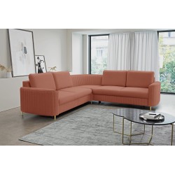 LAREN Corner Modern Sofa with Sleep Function, Bedding Storage, Plastic Legs, Right Side, POWDER PINK, 251x251x85 cm LAREN Corner Modern Sofa with Sleep Function, Bedding Storage, Plastic Legs, Right Side, POWDER PINK, 251x251x85 cm