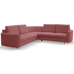 LAREN Modern Corner Sofa with Sleep Function, Bedding Storage, Plastic Legs, Right Side, BURGUND, 251x251x85 cm