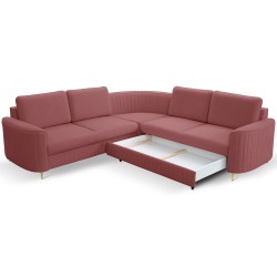 LAREN Modern Corner Sofa with Sleep Function, Bedding Storage, Plastic Legs, Right Side, BURGUND, 251x251x85 cm LAREN Modern Corner Sofa with Sleep Function, Bedding Storage, Plastic Legs, Right Side, BURGUND, 251x251x85 cm