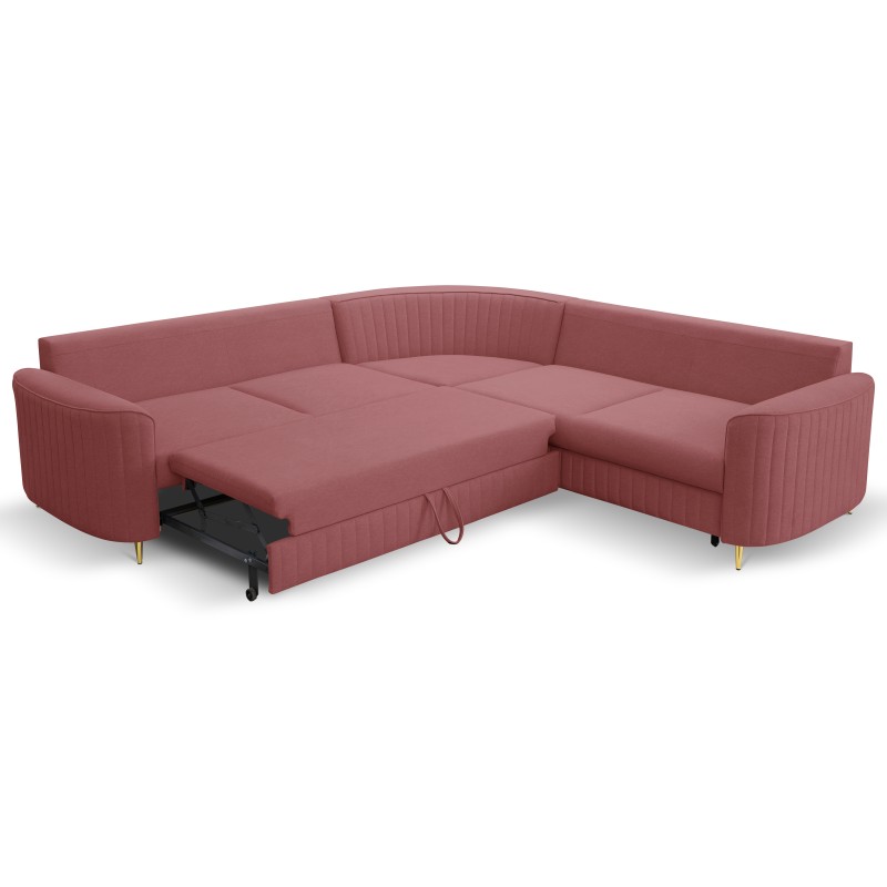 LAREN Modern Corner Sofa with Sleep Function, Bedding Storage, Plastic Legs, Right Side, BURGUND, 251x251x85 cm LAREN Modern Corner Sofa with Sleep Function, Bedding Storage, Plastic Legs, Right Side, BURGUND, 251x251x85 cm