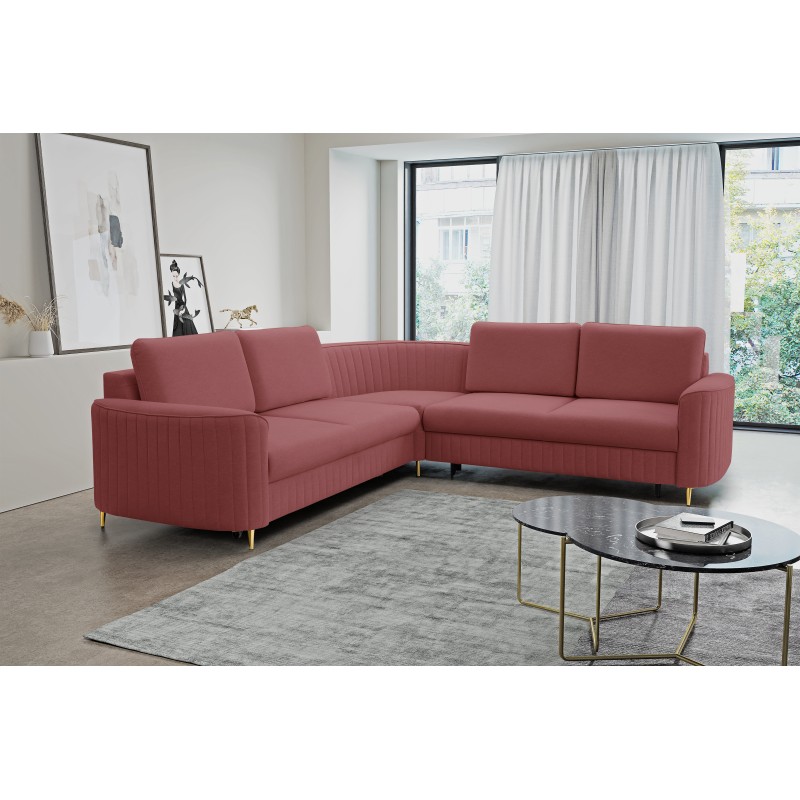 LAREN Modern Corner Sofa with Sleep Function, Bedding Storage, Plastic Legs, Right Side, BURGUND, 251x251x85 cm LAREN Modern Corner Sofa with Sleep Function, Bedding Storage, Plastic Legs, Right Side, BURGUND, 251x251x85 cm