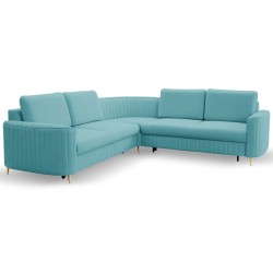 LAREN Modern Corner Sofa with Sleep Function, Bedding Storage, Plastic Legs, Right Side, TURQUOISE, 251x251x85 cm