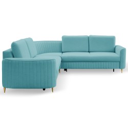 LAREN Modern Corner Sofa with Sleep Function, Bedding Storage, Plastic Legs, Right Side, TURQUOISE, 251x251x85 cm LAREN Modern Corner Sofa with Sleep Function, Bedding Storage, Plastic Legs, Right Side, TURQUOISE, 251x251x85 cm