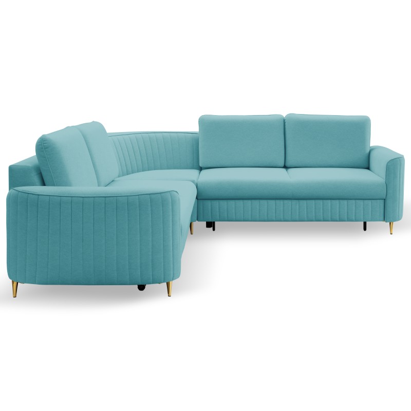 LAREN Modern Corner Sofa with Sleep Function, Bedding Storage, Plastic Legs, Right Side, TURQUOISE, 251x251x85 cm LAREN Modern Corner Sofa with Sleep Function, Bedding Storage, Plastic Legs, Right Side, TURQUOISE, 251x251x85 cm