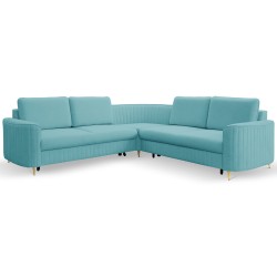 LAREN Modern Corner Sofa with Sleep Function, Bedding Storage, Plastic Legs, Right Side, TURQUOISE, 251x251x85 cm LAREN Modern Corner Sofa with Sleep Function, Bedding Storage, Plastic Legs, Right Side, TURQUOISE, 251x251x85 cm