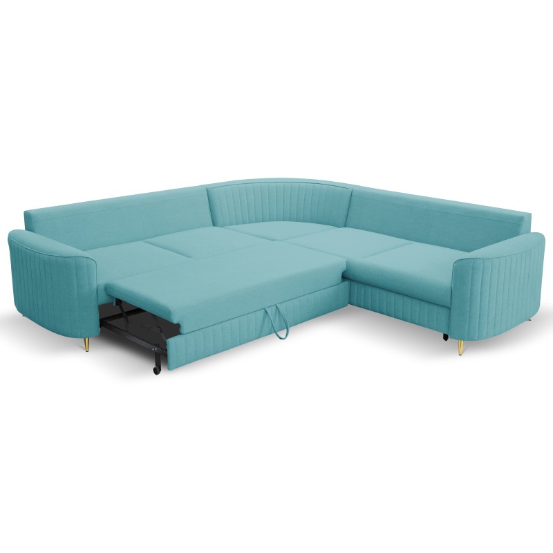 LAREN Modern Corner Sofa with Sleep Function, Bedding Storage, Plastic Legs, Right Side, TURQUOISE, 251x251x85 cm LAREN Modern Corner Sofa with Sleep Function, Bedding Storage, Plastic Legs, Right Side, TURQUOISE, 251x251x85 cm