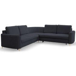 LAREN Modern Corner Sofa with Sleep Function, Bedding Storage, Plastic Legs, Right Side, NAVY BLUE, 251x251x85 cm