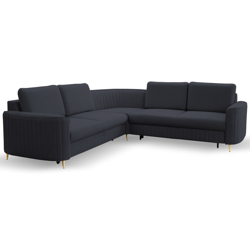 LAREN Modern Corner Sofa with Sleep Function, Bedding Storage, Plastic Legs, Right Side, NAVY BLUE, 251x251x85 cm