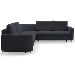 LAREN Modern Corner Sofa with Sleep Function, Bedding Storage, Plastic Legs, Right Side, NAVY BLUE, 251x251x85 cm LAREN Modern Corner Sofa with Sleep Function, Bedding Storage, Plastic Legs, Right Side, NAVY BLUE, 251x251x85 cm