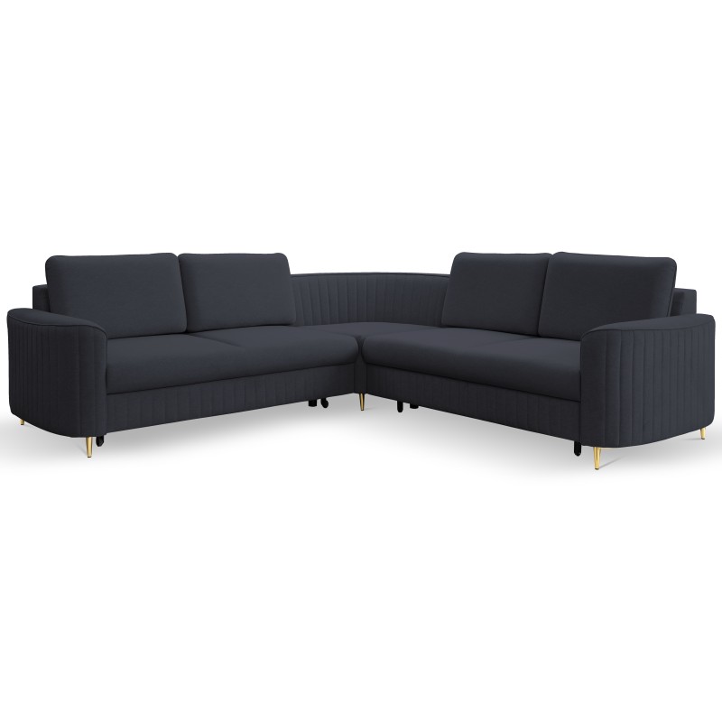 LAREN Modern Corner Sofa with Sleep Function, Bedding Storage, Plastic Legs, Right Side, NAVY BLUE, 251x251x85 cm LAREN Modern Corner Sofa with Sleep Function, Bedding Storage, Plastic Legs, Right Side, NAVY BLUE, 251x251x85 cm