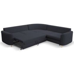 LAREN Modern Corner Sofa with Sleep Function, Bedding Storage, Plastic Legs, Right Side, NAVY BLUE, 251x251x85 cm LAREN Modern Corner Sofa with Sleep Function, Bedding Storage, Plastic Legs, Right Side, NAVY BLUE, 251x251x85 cm