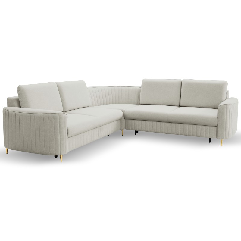 LAREN Modern Corner Sofa with Sleeper Function, Bedding Storage, Plastic Legs, Right Side, LIGHT ASHLEY, 251x251x85 cm