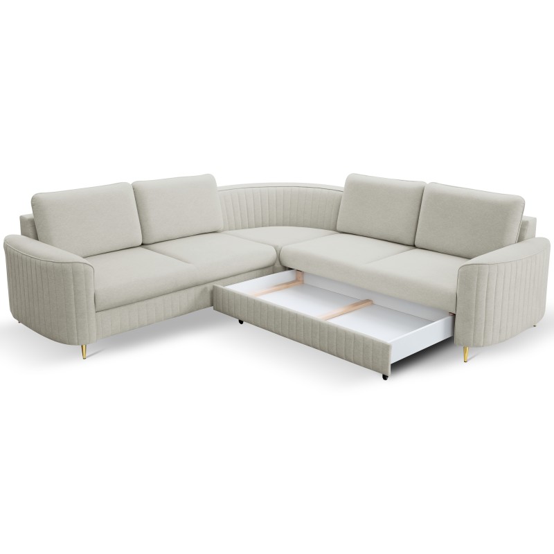 LAREN Modern Corner Sofa with Sleeper Function, Bedding Storage, Plastic Legs, Right Side, LIGHT ASHLEY, 251x251x85 cm LAREN Modern Corner Sofa with Sleeper Function, Bedding Storage, Plastic Legs, Right Side, LIGHT ASHLEY, 251x251x85 cm