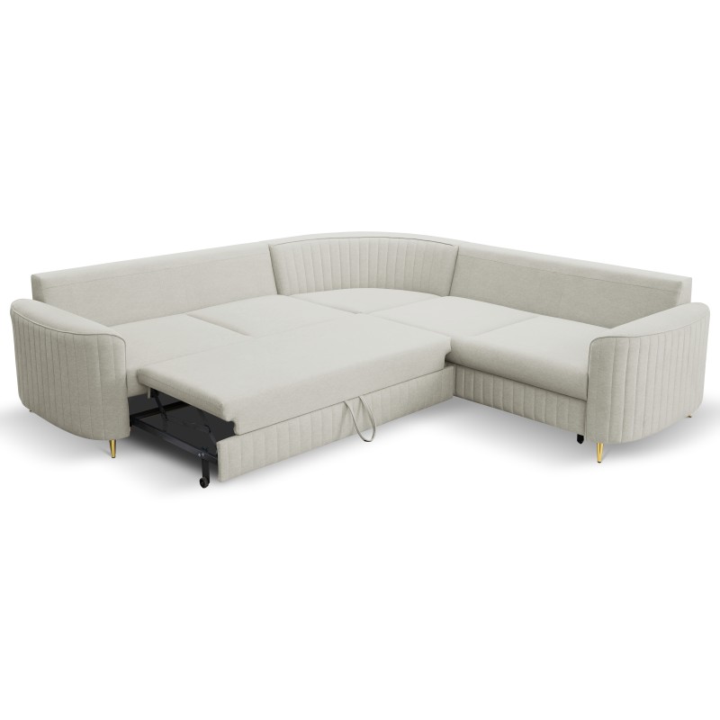 LAREN Modern Corner Sofa with Sleeper Function, Bedding Storage, Plastic Legs, Right Side, LIGHT ASHLEY, 251x251x85 cm LAREN Modern Corner Sofa with Sleeper Function, Bedding Storage, Plastic Legs, Right Side, LIGHT ASHLEY, 251x251x85 cm