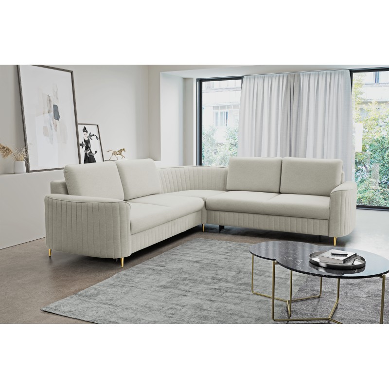 LAREN Modern Corner Sofa with Sleeper Function, Bedding Storage, Plastic Legs, Right Side, LIGHT ASHLEY, 251x251x85 cm LAREN Modern Corner Sofa with Sleeper Function, Bedding Storage, Plastic Legs, Right Side, LIGHT ASHLEY, 251x251x85 cm