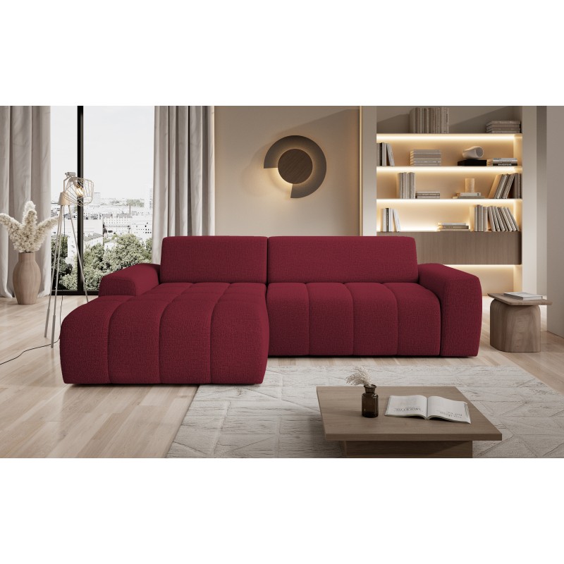 SAVIO Left-Handed Corner with Electric Adjustment, Free-Standing in Cherry KANSAS 18 Fabric - VERSAILLES Edition SAVIO Left-Handed Corner with Electric Adjustment, Free-Standing in Cherry KANSAS 18 Fabric - VERSAILLES Edition