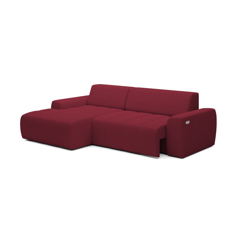 SAVIO Left-Handed Corner with Electric Adjustment, Free-Standing in Cherry KANSAS 18 Fabric - VERSAILLES Edition SAVIO Left-Handed Corner with Electric Adjustment, Free-Standing in Cherry KANSAS 18 Fabric - VERSAILLES Edition