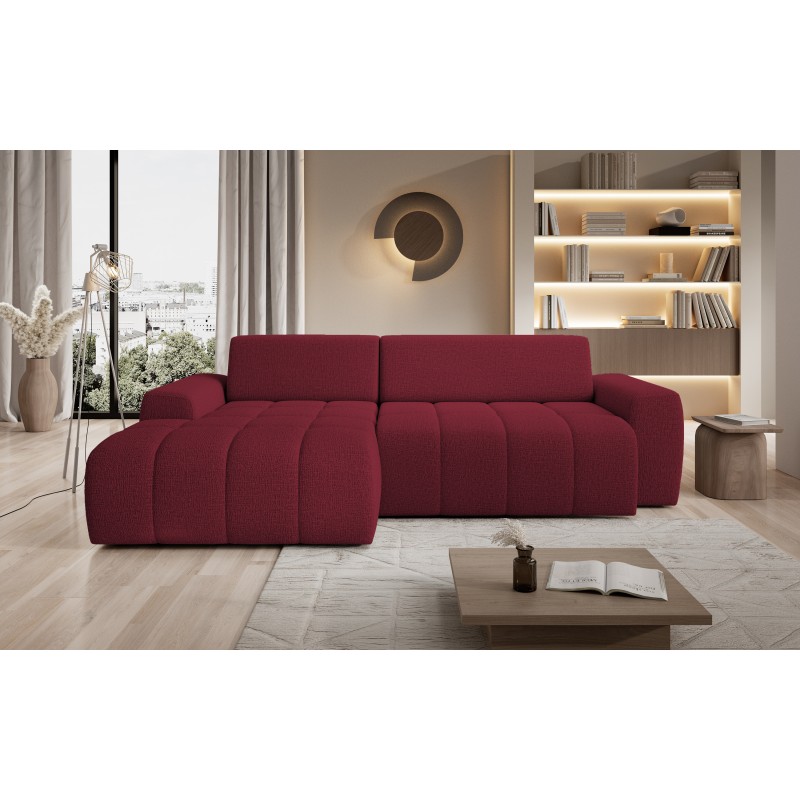 SAVIO Left-Handed Corner with Electric Adjustment, Free-Standing in Cherry KANSAS 18 Fabric - VERSAILLES Edition SAVIO Left-Handed Corner with Electric Adjustment, Free-Standing in Cherry KANSAS 18 Fabric - VERSAILLES Edition