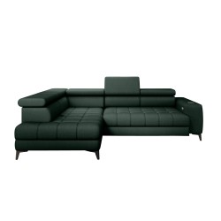 Baggio Left-Handed Corner Sofa by Versal – Dark Green Fabric with Sleep Function