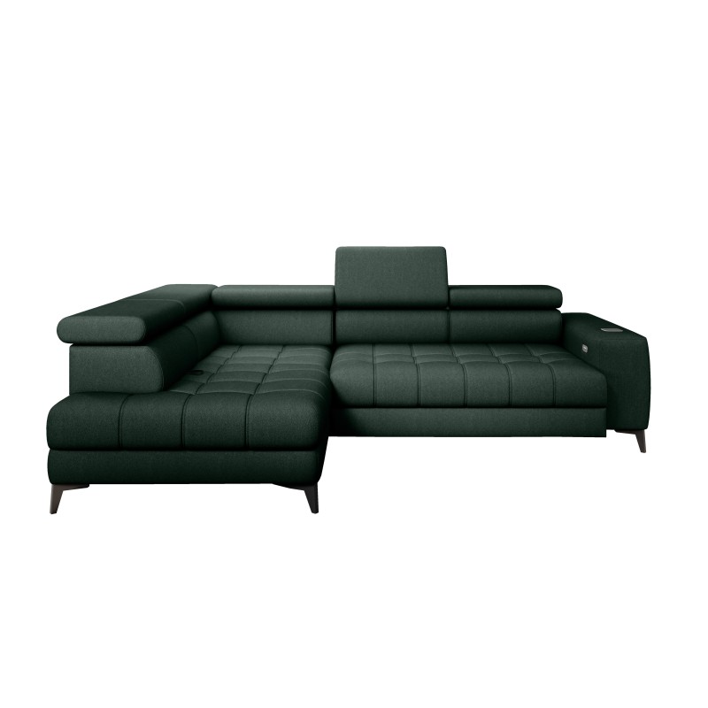 Baggio Left-Handed Corner Sofa by Versal – Dark Green Fabric with Sleep Function