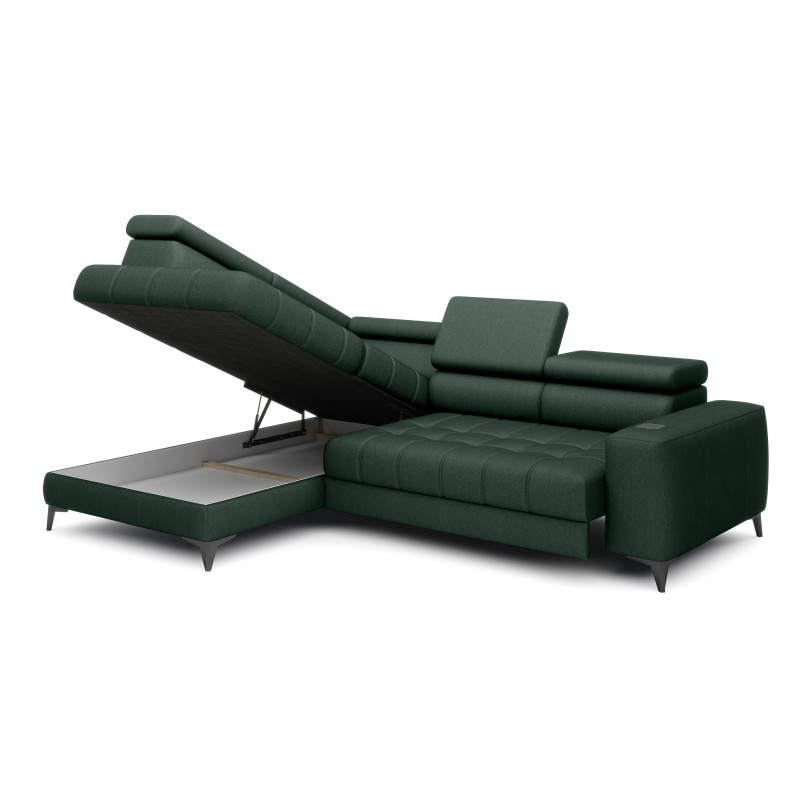 Baggio Left-Handed Corner Sofa by Versal – Dark Green Fabric with Sleep Function Baggio Left-Handed Corner Sofa by Versal – Dark Green Fabric with Sleep Function