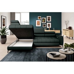 Baggio Left-Handed Corner Sofa by Versal – Dark Green Fabric with Sleep Function Baggio Left-Handed Corner Sofa by Versal – Dark Green Fabric with Sleep Function