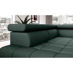Baggio Left-Handed Corner Sofa by Versal – Dark Green Fabric with Sleep Function Baggio Left-Handed Corner Sofa by Versal – Dark Green Fabric with Sleep Function