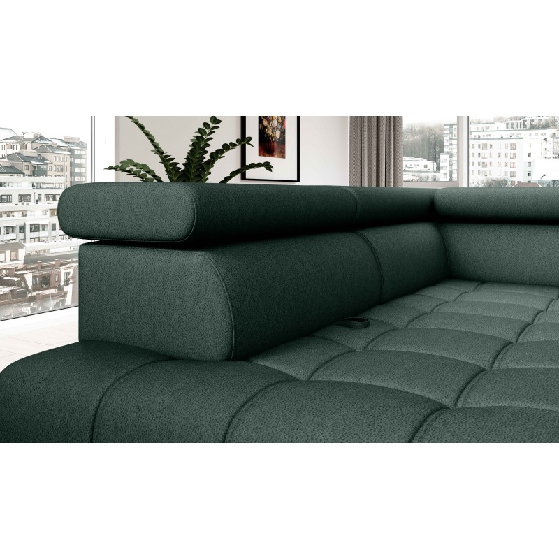 Baggio Left-Handed Corner Sofa by Versal – Dark Green Fabric with Sleep Function Baggio Left-Handed Corner Sofa by Versal – Dark Green Fabric with Sleep Function