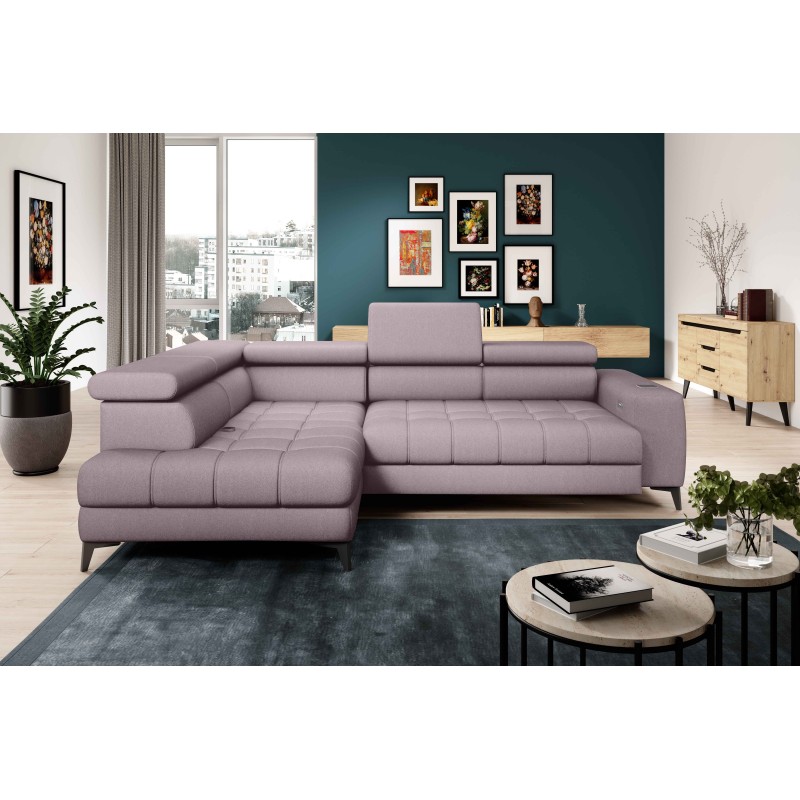 BAGGIO Left-Handed Corner Sofa with Sleeping Function | Powder Pink LETTO Fabric BAGGIO Left-Handed Corner Sofa with Sleeping Function | Powder Pink LETTO Fabric