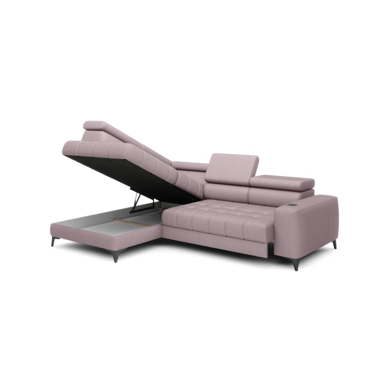BAGGIO Left-Handed Corner Sofa with Sleeping Function | Powder Pink LETTO Fabric BAGGIO Left-Handed Corner Sofa with Sleeping Function | Powder Pink LETTO Fabric