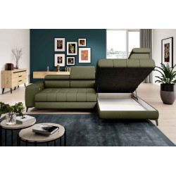 BAGGIO Right-Hand Corner Sofa with Sleep Function, Freestanding, LETTO 38 Light Green Fabric, VERSAILLES Edition BAGGIO Right-Hand Corner Sofa with Sleep Function, Freestanding, LETTO 38 Light Green Fabric, VERSAILLES Edition