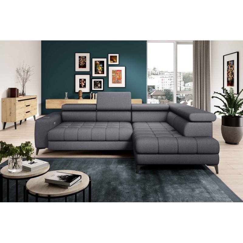 Baggio Right-Hand Corner Sofa With Sleep Function - Letto 93 Dark Grey Fabric Baggio Right-Hand Corner Sofa With Sleep Function - Letto 93 Dark Grey Fabric