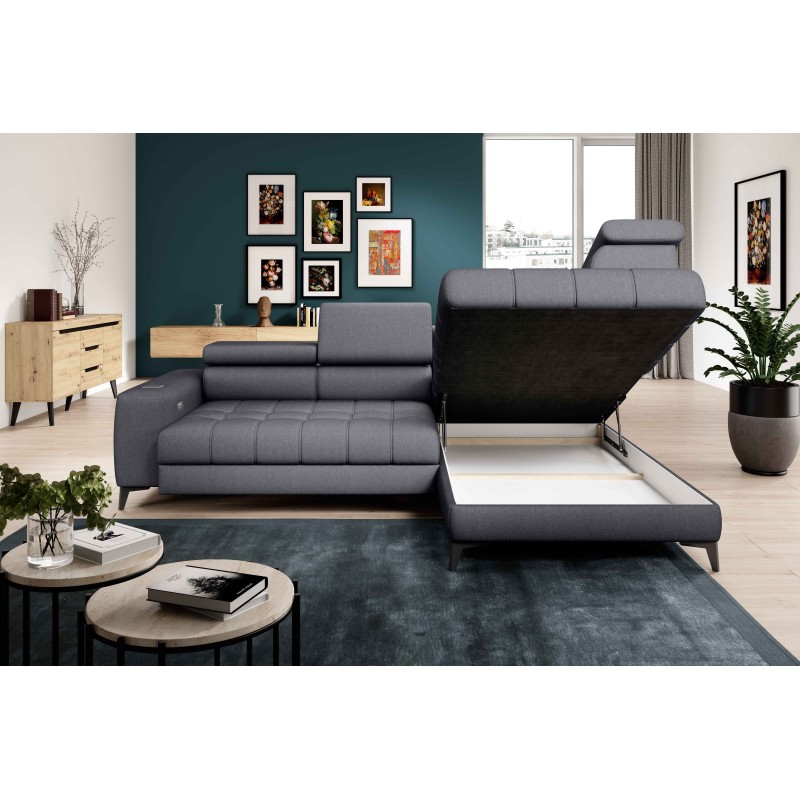 Baggio Right-Hand Corner Sofa With Sleep Function - Letto 93 Dark Grey Fabric Baggio Right-Hand Corner Sofa With Sleep Function - Letto 93 Dark Grey Fabric