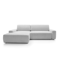 SAVIO Left-Handed Corner Sofa with Electric Adjustment, Free-Standing in KANSAS 02 Light Beige Fabric by Stork Furniture
