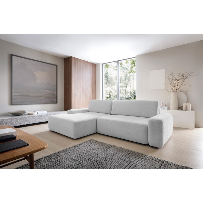 SAVIO Left-Handed Corner Sofa with Electric Adjustment, Free-Standing in KANSAS 02 Light Beige Fabric by Stork Furniture SAVIO Left-Handed Corner Sofa with Electric Adjustment, Free-Standing in KANSAS 02 Light Beige Fabric by Stork Furniture