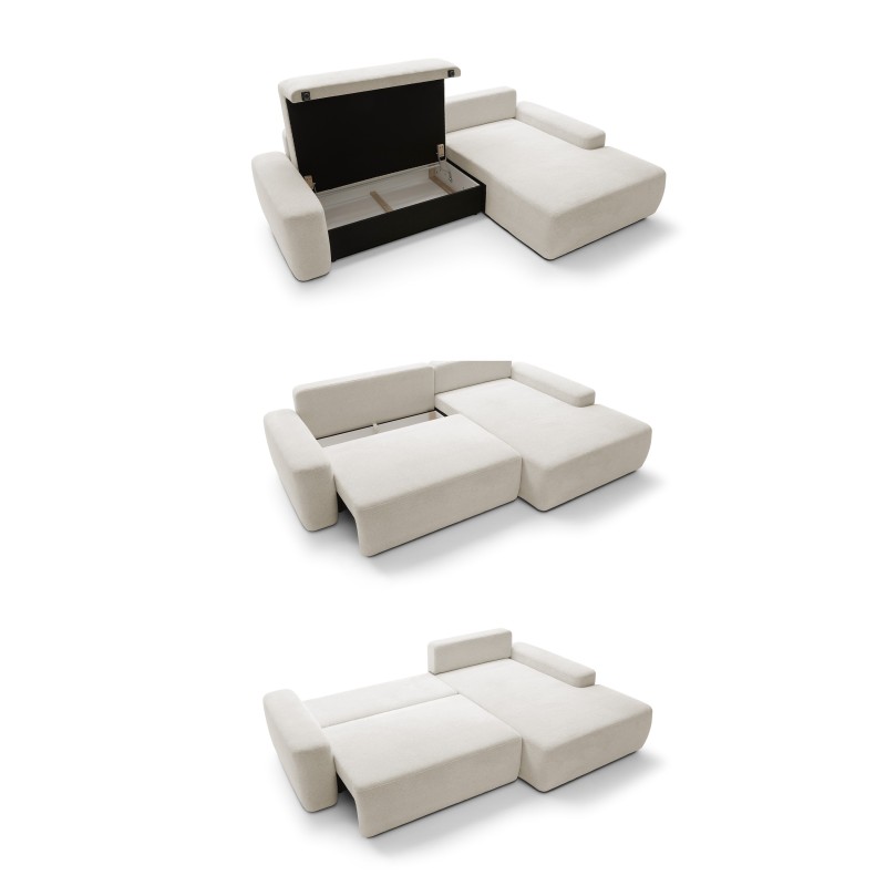 SAVIO Right-Hand Corner Sofa with Electric Adjustment, Freestanding, in KANSAS 02 Light Beige Fabric by Stork Furniture SAVIO Right-Hand Corner Sofa with Electric Adjustment, Freestanding, in KANSAS 02 Light Beige Fabric by Stork Furniture
