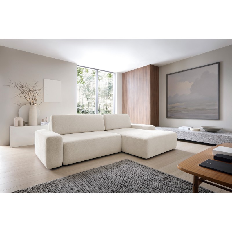 SAVIO Right-Hand Corner Sofa with Electric Adjustment, Freestanding, in KANSAS 02 Light Beige Fabric by Stork Furniture SAVIO Right-Hand Corner Sofa with Electric Adjustment, Freestanding, in KANSAS 02 Light Beige Fabric by Stork Furniture