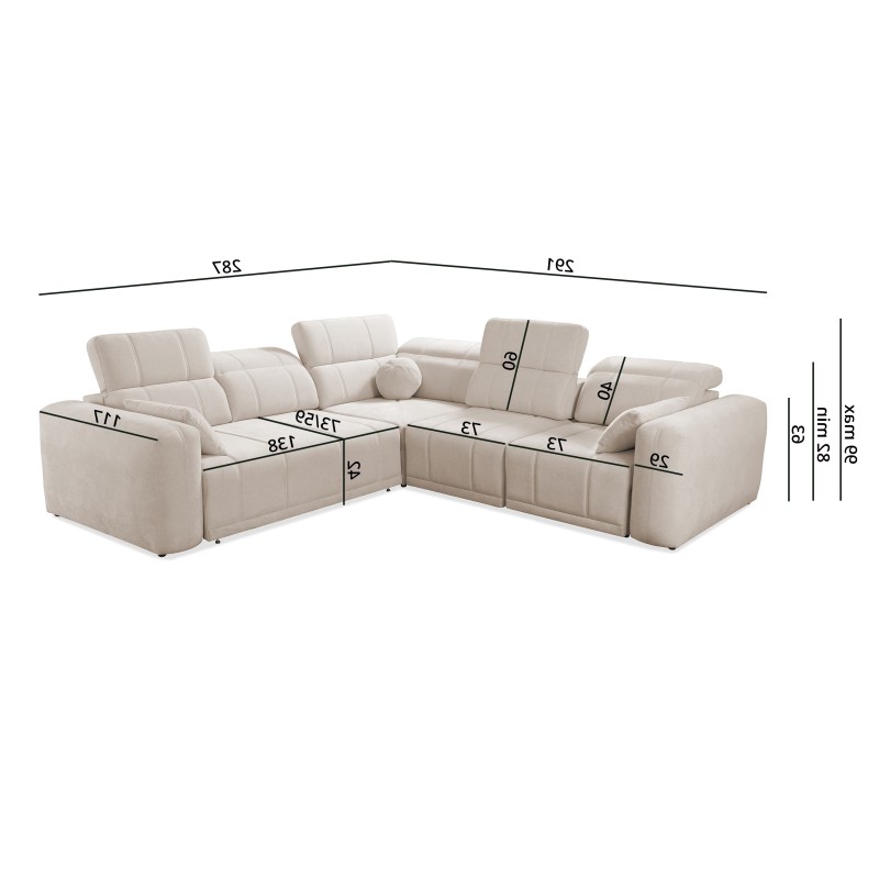 Sofá Esquinero de Lujo Luxor III con función de cama - Tejido, Wind 84 Sofá Esquinero de Lujo Luxor III con función de cama - Tejido, Wind 84