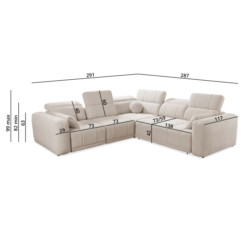 Sofá Esquinero de Lujo Luxor III con función de cama - Tejido, Wind 21 Sofá Esquinero de Lujo Luxor III con función de cama - Tejido, Wind 21