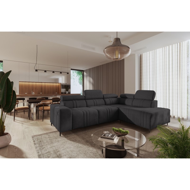 Verona VII corner sofa with sleeping function in Velvet fabric, Vena 20 - elegance and functionality