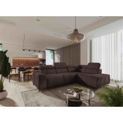 Verona VII corner sofa with sleeping function in Velvet fabric, Vena 13 – elegance and functionality