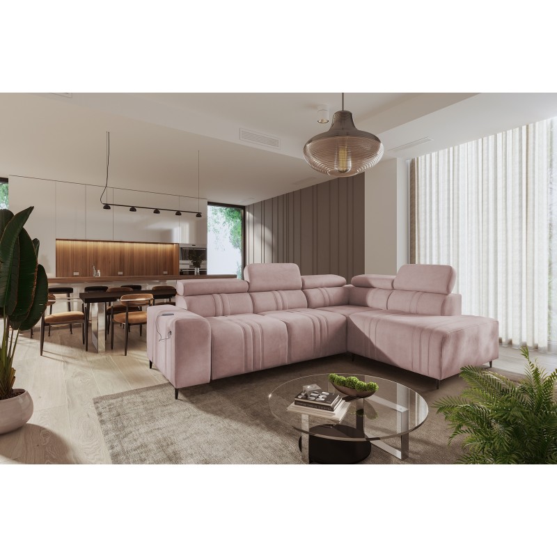 Verona VII corner sofa with a sleeping function in Velvet fabric, Vena 10 – elegance and functionality