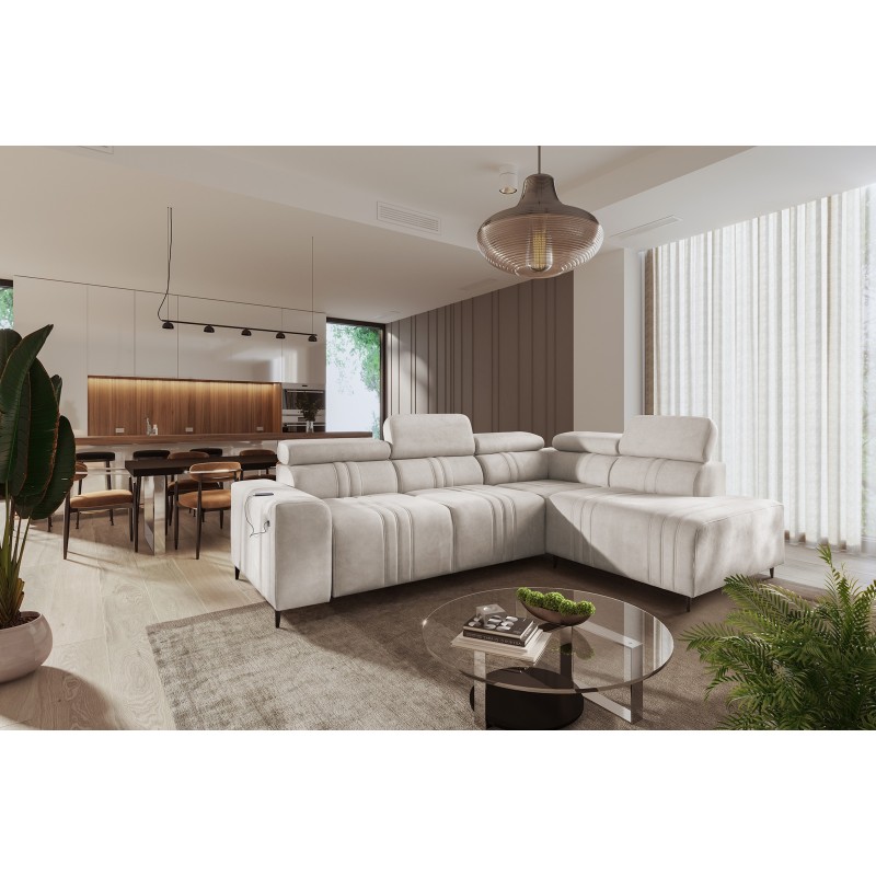 Verona VII Corner Sofa with Sleeping Function in Velvet Fabric, Vena 9 – Elegance and Functionality